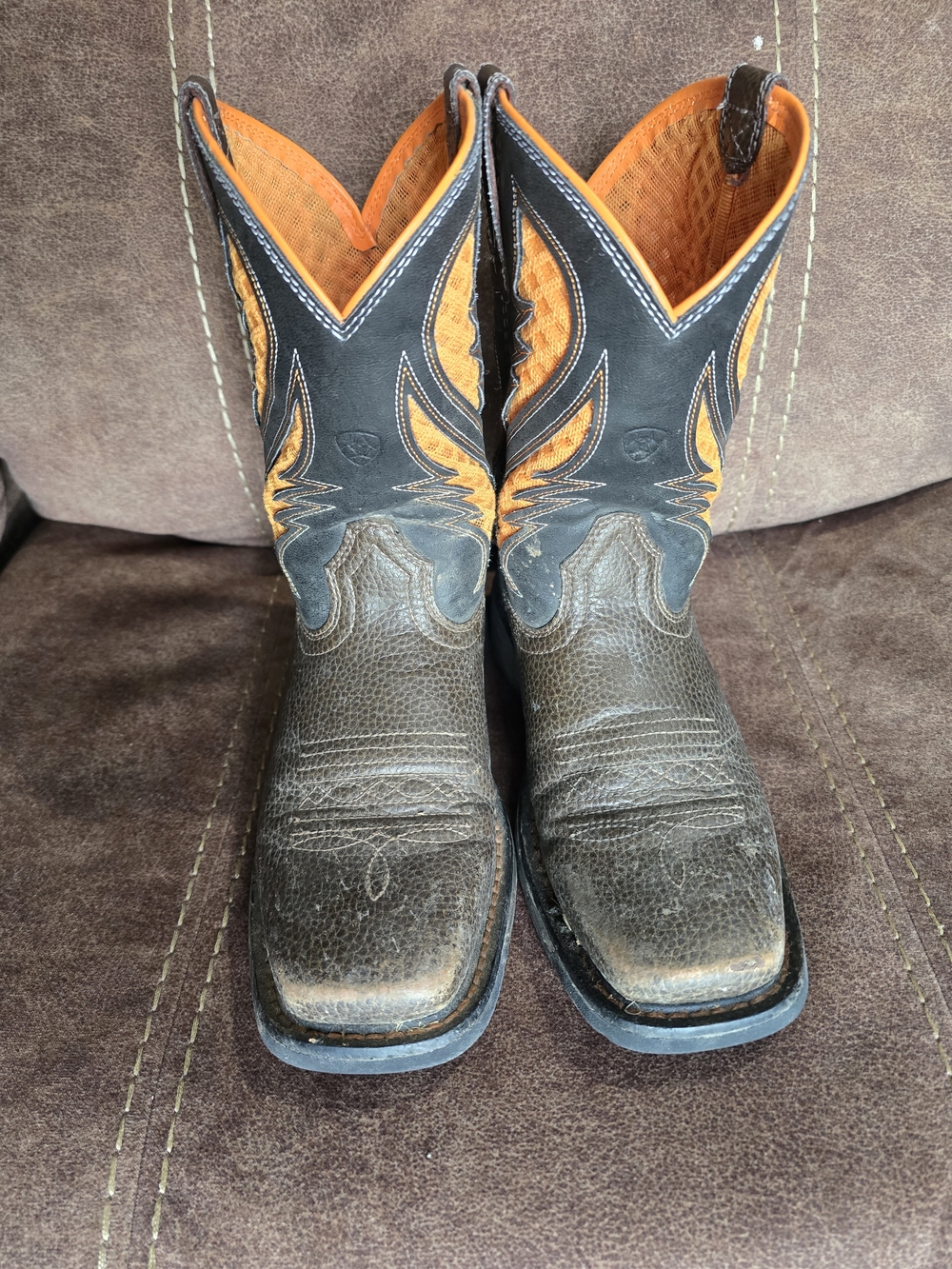 Boys's Black and Orange Western Work Boots